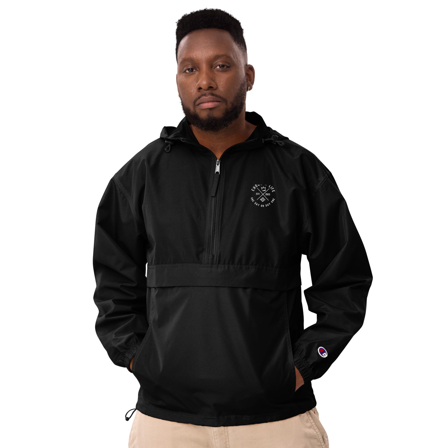 5. Choosen Life Embroidered Champion Packable Jacket